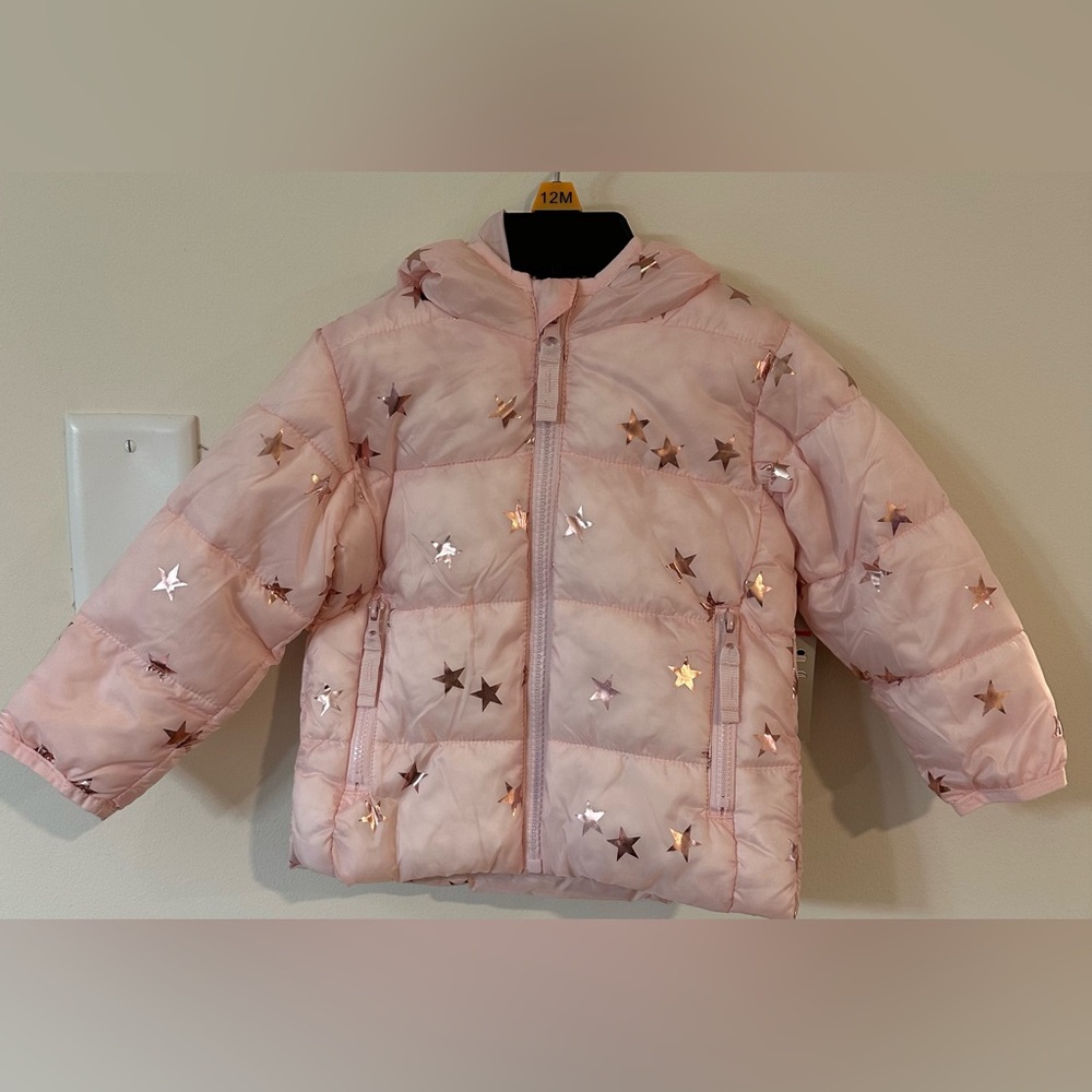 Okie Dokie Baby/Toddler Girls Pink Star Packable Puffer Jacket Size 12 months